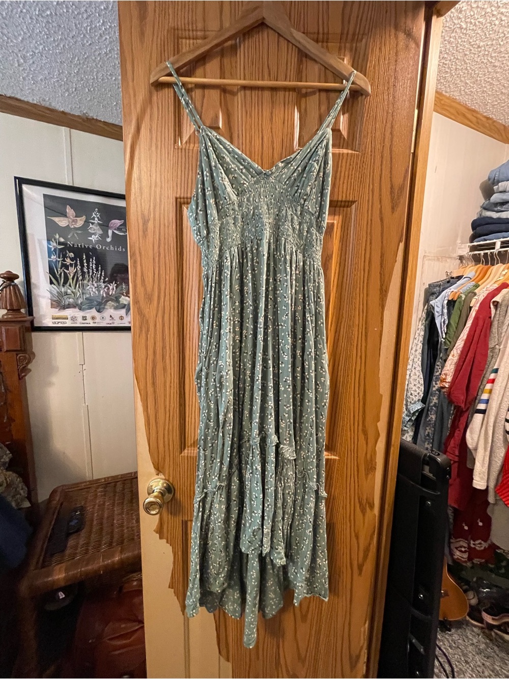 Angie Sage Green Floral Maxi Dress - Spaghetti Straps